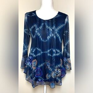 🔥Desigual Blue Bohemian Relaxed Lined Mesh Blouse Euro Women’s XS NWOT